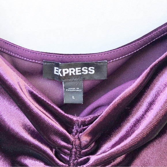 EXPRESS | LARGE DARK PURPLE VELVET RUCHED LONG SLEEVED BLOUSE TOP - Picture 4 of 6